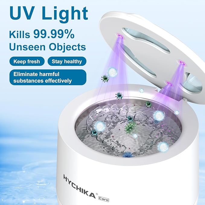 HYCHIKA 2026 Ultrasonic Retainer Cleaner Machine with UV,45kHz High Frequency,4 Upgraded Modes,UV Retainer Cleaner,200ML Dental Cleaning Pod,for Retainers,Night Guards,Braces etc.,Iceberg White