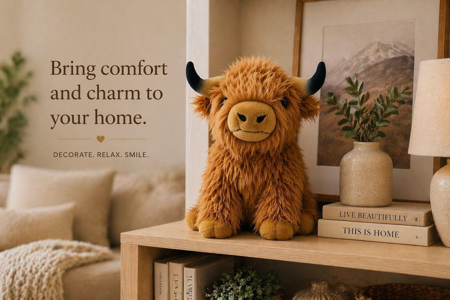 MAX-ISMA Highland Cow Plush – Big Stuffed Animal for Kids – Cute Fluffy Brown Highland Cattle Plushie Toy – Soft Realistic Plush Gift for Girls & Boys