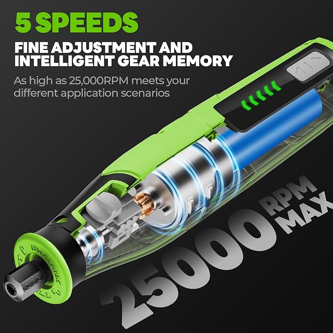 Rotary Tool - 4V Rotary Tool Cordless, Rotary Tool Accessories 64 PCS 2500mAh Li-Ion Battery, Preset 5 Speed Adjustment Grinder Tool for Cutting Sanding Carving Polishing Engraver DIY Crafts (Green)