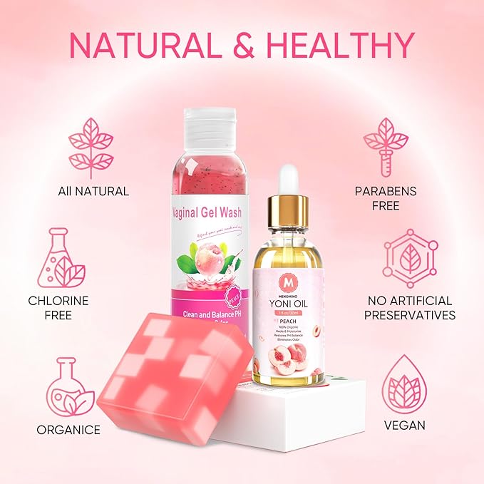 Feminine Wash & Yoni Soap Bar & Yoni Oil for Women pH Balance, Yoni Wash for Moisturizing Remove Odor, 5.07 Fl.Oz Ph Wash 1 Fl.Oz Organic Feminine Oil & 3.53oz Yoni Bar (Peach)