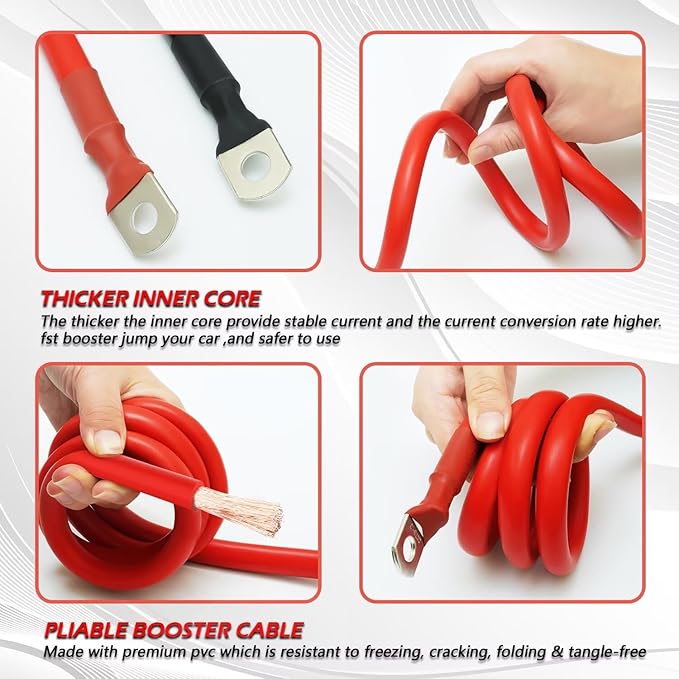 NOONE 0 Gauge 30 FT Heavy Duty Jumper Cables - 1000Amp Quick Connect Automotive Booster Jumper Cables for Car, SUV and Trucks Battery - Jumper Cables Kit with Gloves, Goggles in Carry Bag