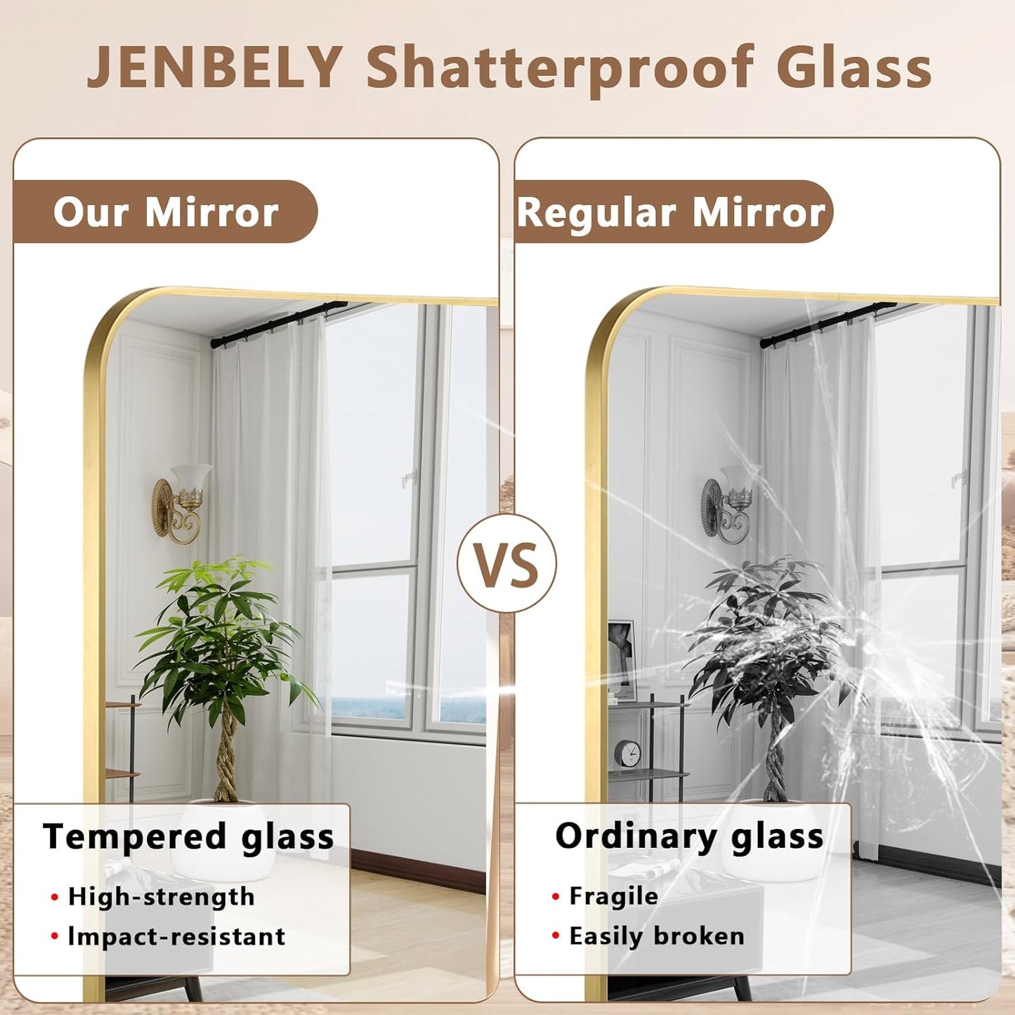 Brushed Gold Mirror, 26"x38" Rectangle Bathroom Mirror, Metal Frame Rectangle Corner Vanity Mirror, Wall Mounted Mirror for Modern, Living Room, Bedroom, Horizontal Or Vertical
