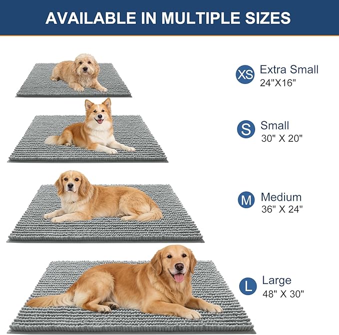 OLANLY Dog Door Mat for Muddy Paws 70x46, Ultra Absorbent Chenille Mud Doormat, Non-Slip Washable and Dirt Trapping Doormat for Indoor Entryway, Quick-Dry Indoor Pet Bed Mats for Dogs, Grey