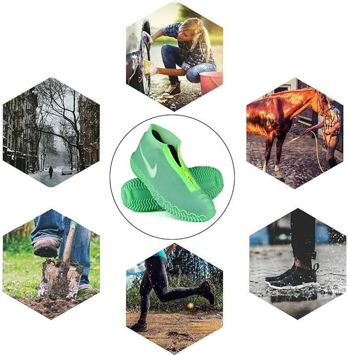 Waterproof Shoe Covers, Silicone Reusable Shoe Cover Non-slip Durable Zipper Elastic Rain Cover Protection for Men Women (M (Women 5-7, Men 5-6), Green)