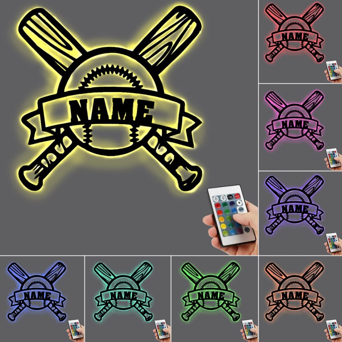Personalized Name 7 Colors Baseball lamp Custom Baseball Wall Art Night Light LED Name Sign Gift for Men Baseball Lover