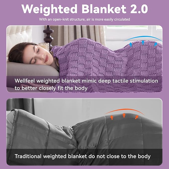 Knitted Weighted Blanket Adult, No Beads Heavy Blanket 50” x 60'' 5lbs, Breathable Chunky Knit Blanket, Cooling Weighted Blanket for Hot Sleepers, Christmas Home Decor (Lilac)