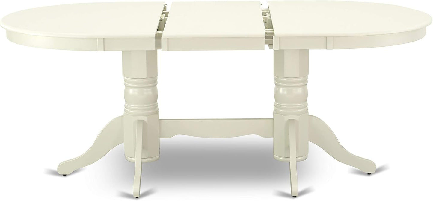 East West Furniture VABO5-LWH-LC 5 Piece Kitchen Table & Chairs Set Includes an Oval Dining Room Table with Butterfly Leaf and 4 Faux Leather Upholstered Chairs, 40x76 Inch, Linen White