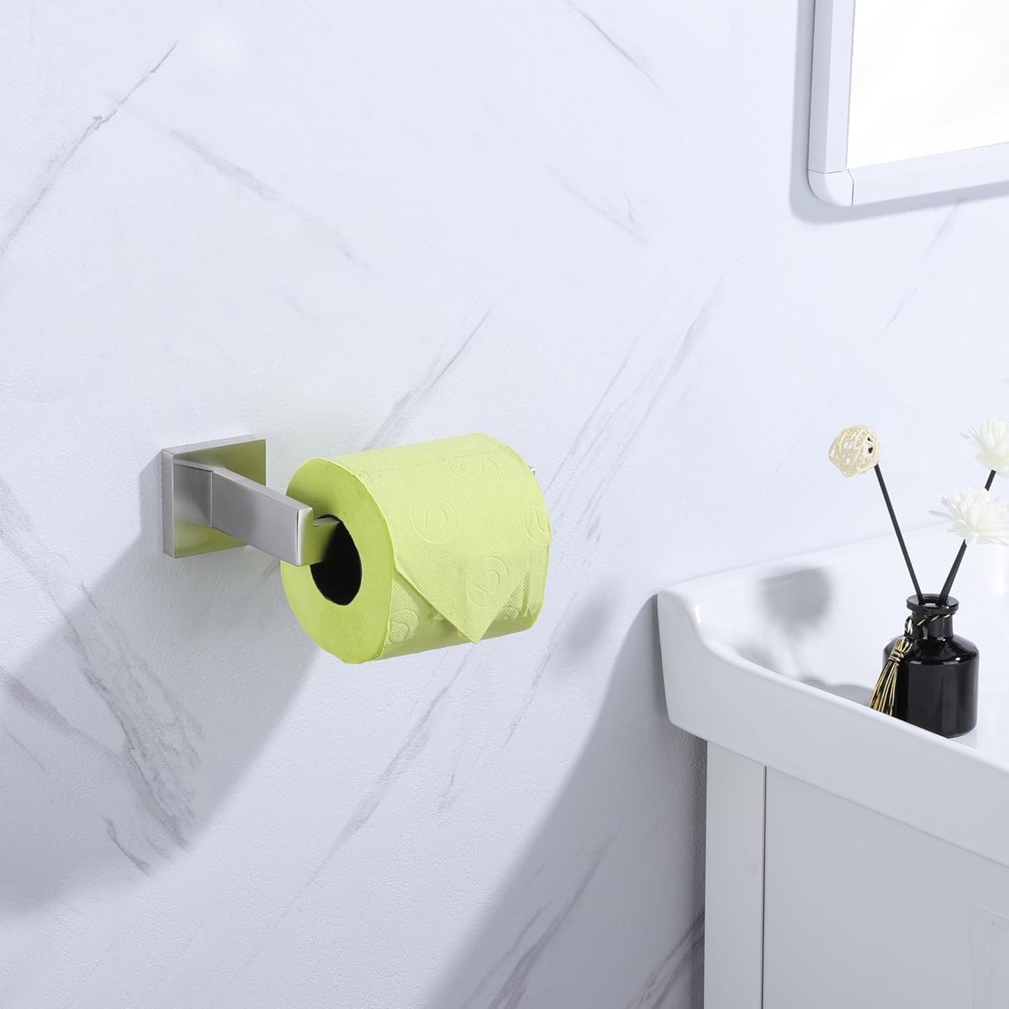 LANC Bathroom Toilet Paper Holder, Brushed Nickel Toilet Paper Roll Holder Wall Mounted for Kitchen Washroom Modern Toilet Tissue Roll Holder Dispenser 304 Stainless Steel Right, A8807BN
