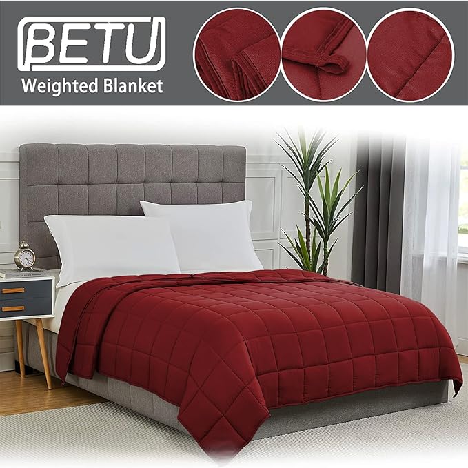 Red Weighted Blanket for Adults 12lbs, 48"x72", Twin Full Size Cooling Heavy Throw Blanket for 110-130lbs, Microfiber Soft Thick Big Blankets Weighted Comforter Breathable Gift for Sleeping