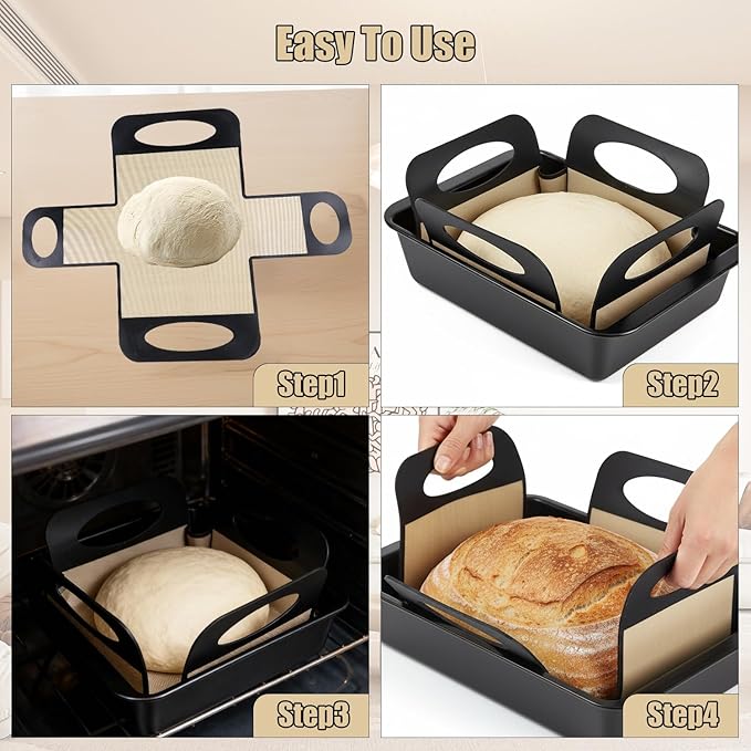 4PCS Silicone Bread Loaf Pan Liner, Food-Grade Silicone Bread Sling, Non-Stick & Easy Clean Dough Transfer Tool with 4 Handles Bread Liner Fits 9x5" or 1.5lb Loaf Pans