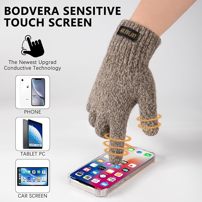 Winter Wool Gloves for Men Warm Knitted Touchscreen Cold Weather Gloves for Running Driving