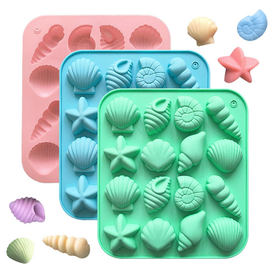 3 Pcs Chocolate Seashell Mold, Ocean Themed Seashell Silica Gel Mold Suitable for Craft Baking, Chocolate Candy Resin and Soap Making, DIY Home Decoration and Gift Making Projects（Three Colors）