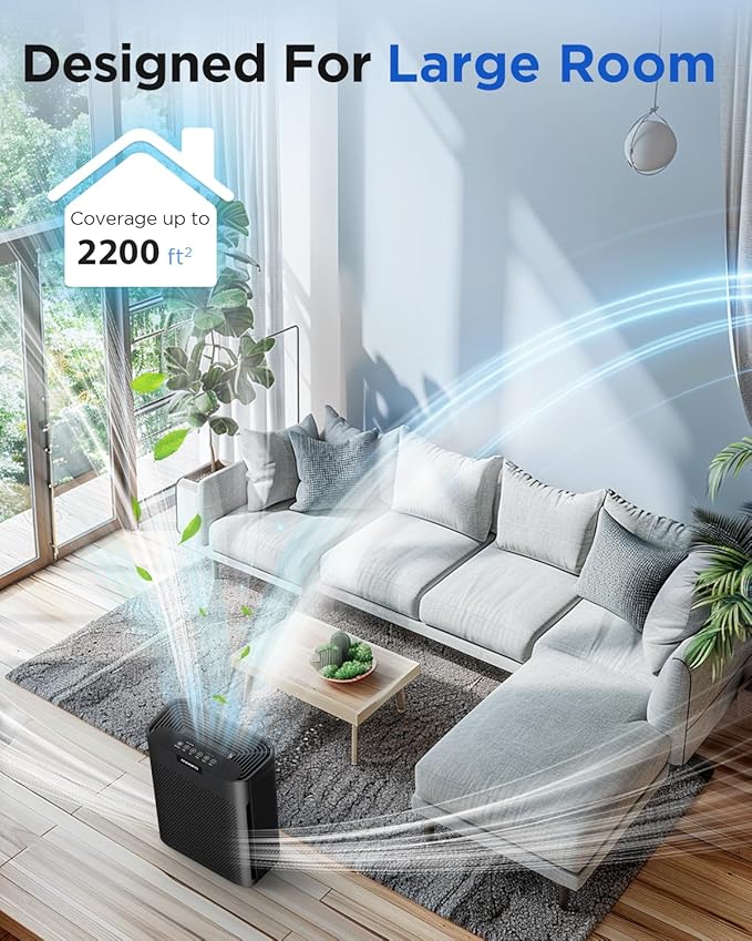 Air Purifiers for Home Large Room 2200 Ft² with Washable Filters, MOOKA H13 HEPA Air Purifier for Home Pets Bedroom with Fragrance, Air Cleaner for Smoke Dust Pollen Pets Hair Odor, KJ190L Black