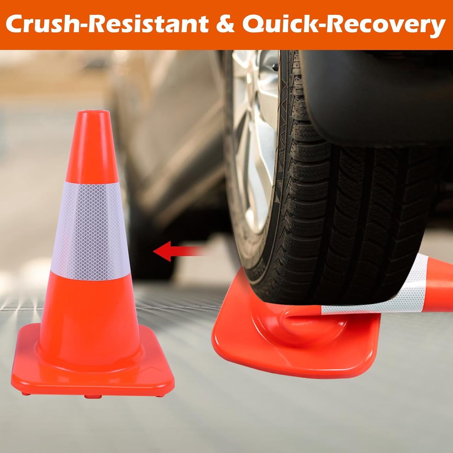 4 Pack 18" Traffic Cones with Reflective Collars – Durable PVC Safety Cones for Parking, Construction, Sports & Training – High Visibility, Weather-Resistant