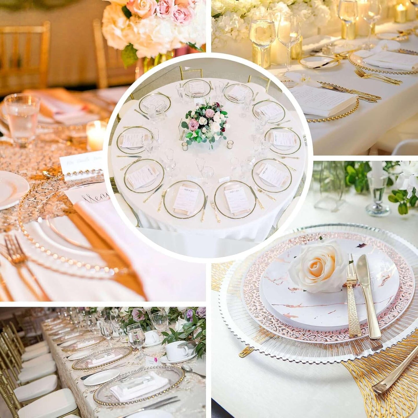 Efavormart 6 Pack | 13" Round Starburst Pattern Clear Plastic Charger Plates with Gold Wavy Rim