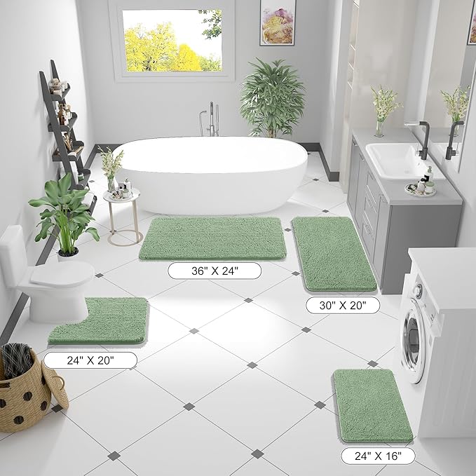 OLANLY Bathroom Rugs 44x24, Extra Soft Absorbent Chenille Bath Rugs, Rubber Backing Quick Dry, Machine Washable Bath Mats for Bathroom Floor, Tub and Shower, Home Decor Accessories, Sage Green