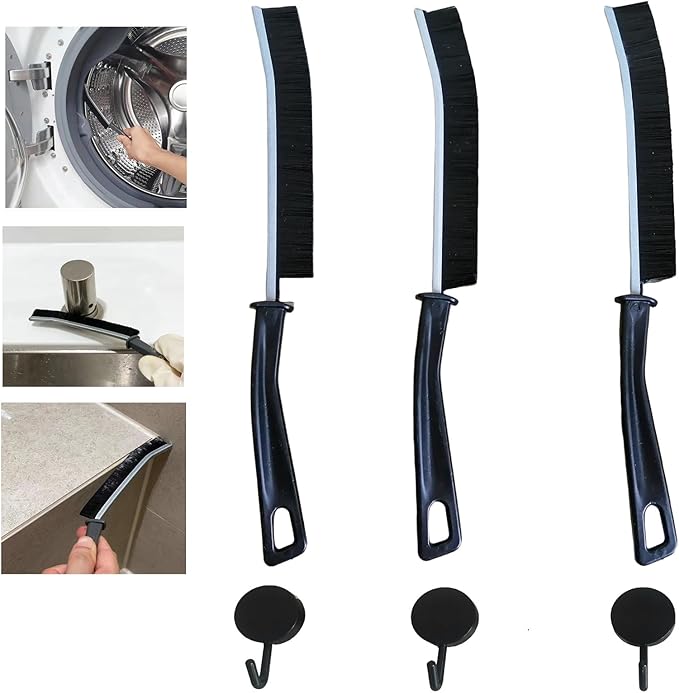 3PCS Gap Cleaning Brush, Crevice Cleaning Brush, Window Track Cleaning Tools, Kitchen Bathroom Cleaning Brushes, Wall Dust Brush, Small Scrub Brushes for Cleaning Small Spaces (Black, 3)
