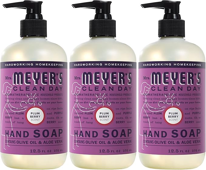 MRS. MEYER'S CLEAN DAY Liquid Hand Soap, Cruelty Free, Plum Berry Scent, 12.5 oz- Pack of 3