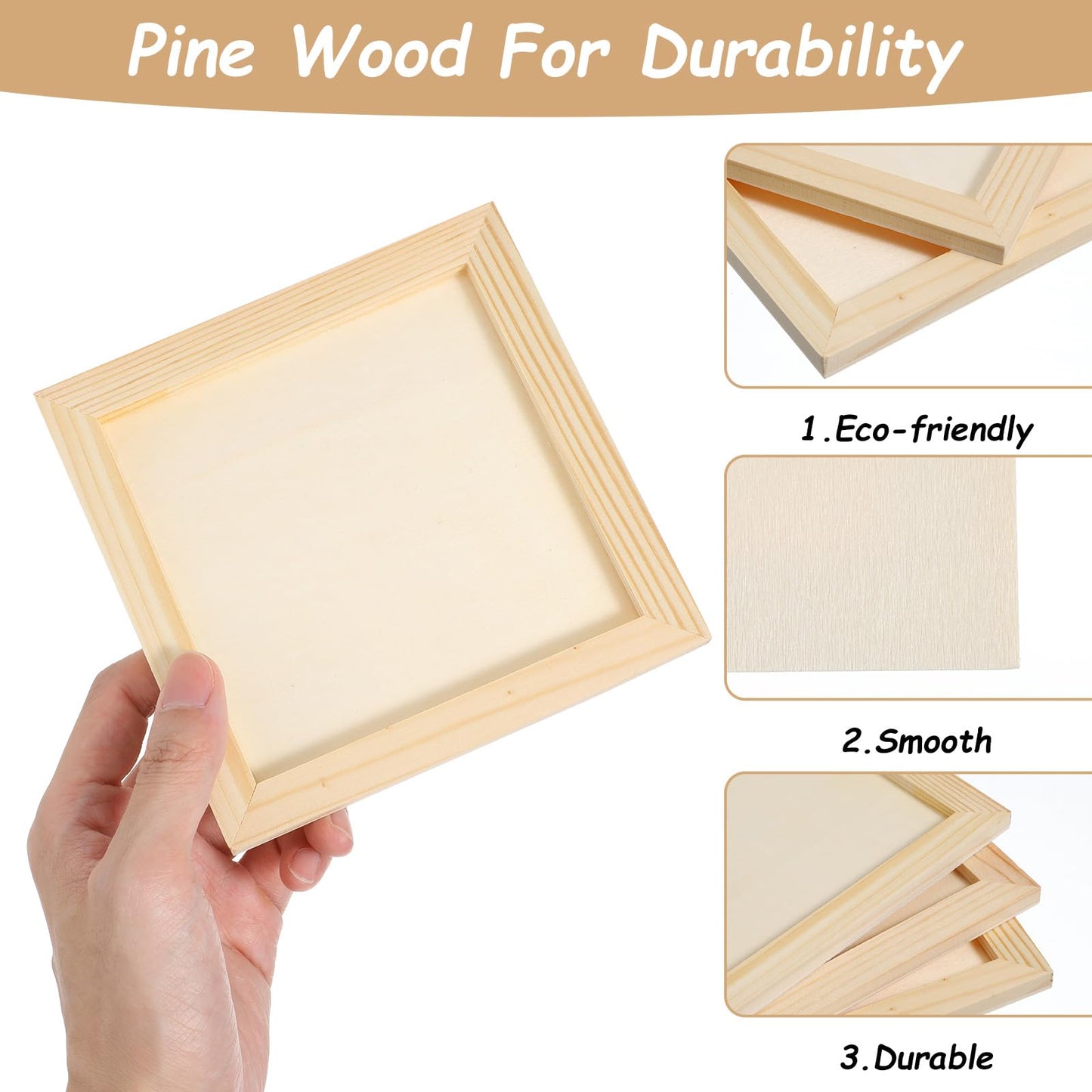 Afcabakila 24pcs Unfinished Wood Canvas Panels for Painting 6''x 6''Unfinished Wood Canvas Panels for Crafts Woods Panel Boards DIY Drawing Pouring Art Projects with Oils, Acrylics