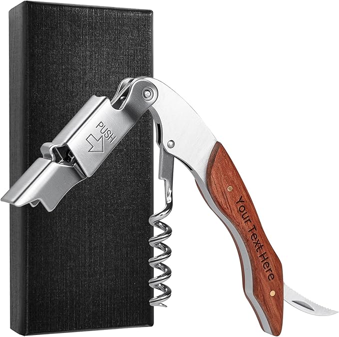 Wine Opener, Wine key, Corkscrew, Wine Bottle Opener w/Foil Cutter and Cap Remover for Servers, Bartenders, Waiters, Sommelier, Wine lover (Brown, Customize)