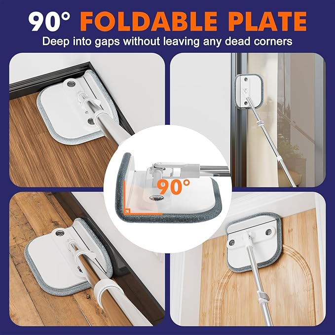 Upgraded Self-Standing Spin Mop and Bucket System, Detachable Inner Mop Bucket Separates Dirty Water & 90° Foldable Head, Triple-Scrub System, 0.9Gal Dual Drainage, for Hardwood Floors (White 6 Pads)