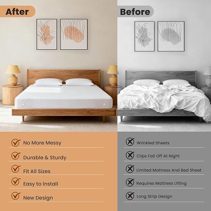 4Pcs Sheet Holders, Bed Sheet Holders for Corners, Lock Bed Sheet Holders, Fitted Sheet Holders Keep Sheets Firm & Tight, Universal Fitted Sheet Holder for All Mattress Sizes, White