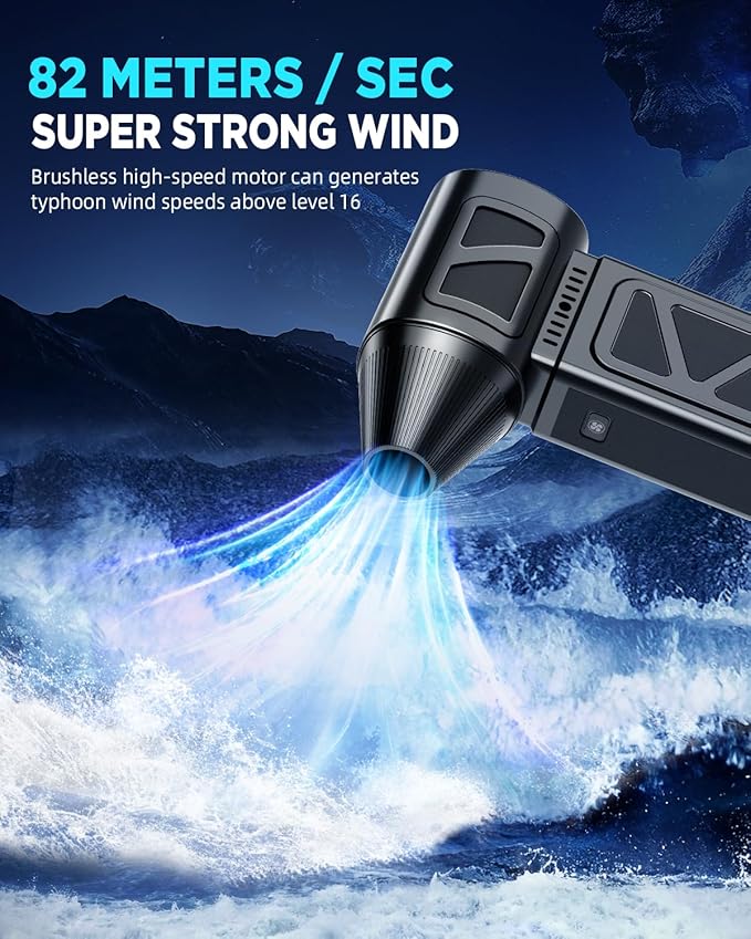 Compressed Air Duster, 360000RPM Powerful Electric Air Duster with Brushless Motor, 5-Gear Rechargeable Cordless Air Blower Turbo Fan, Mini Jet Dry Blower for PC, Keyboard, Snow, Car, Outdoors
