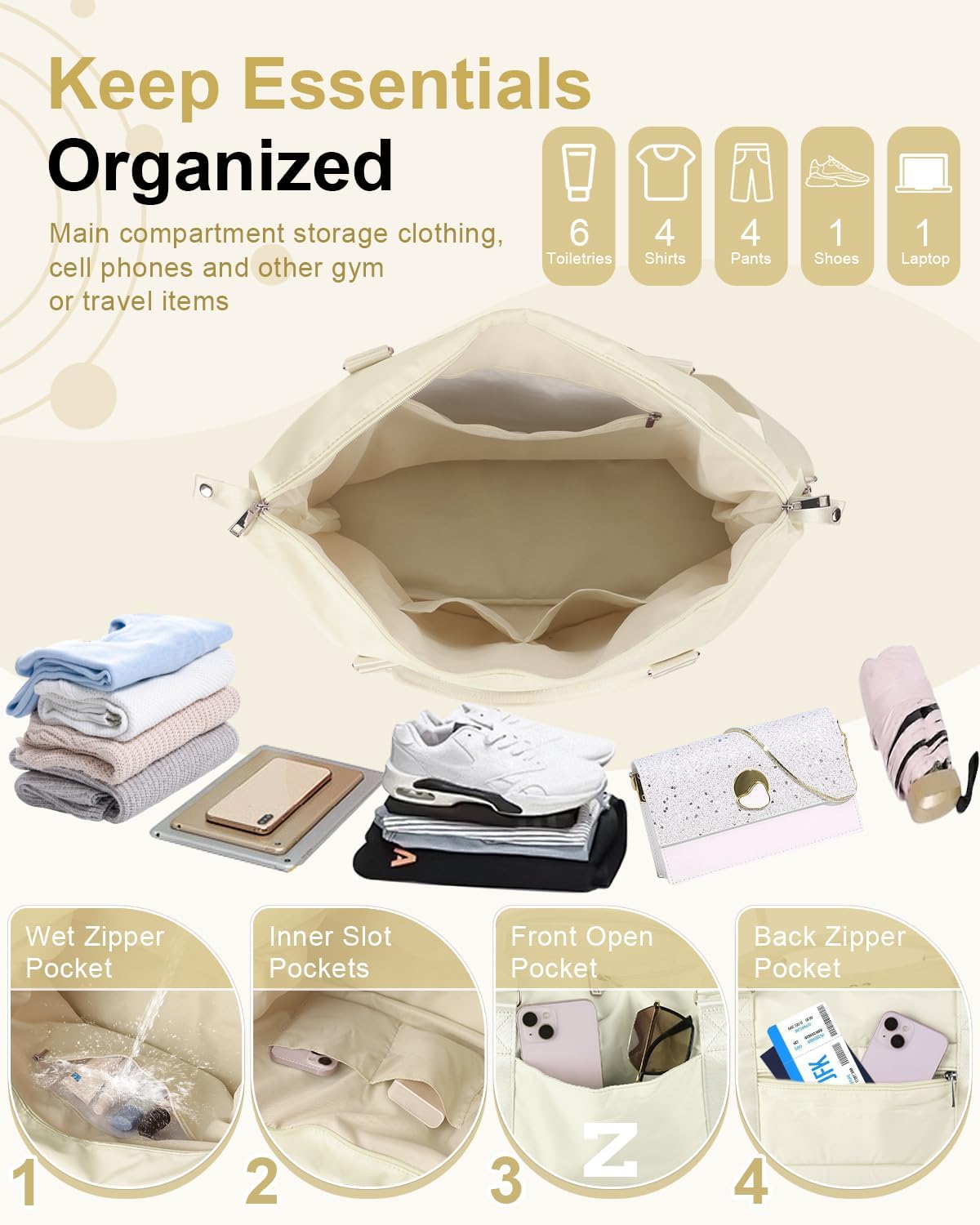 Initial Travel Duffel Bag Sports Gym Bag for Kids Teen Birthday Gifts,Beige Personalized Weekender Bag Carry On Dance Bags for Women Men,Waterproof Monogram Overnight Bag with Trolley Sleeve(Letter Z)