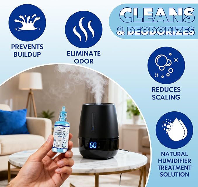 [5 Pack] Humidifier Cleaner Drops, Humidifier Water Treatment Cleaning Solution for All Makes & Models - Slows Buildup & Scaling - Deeply Cleans & Deodorizes Water - 500+ Day Supply