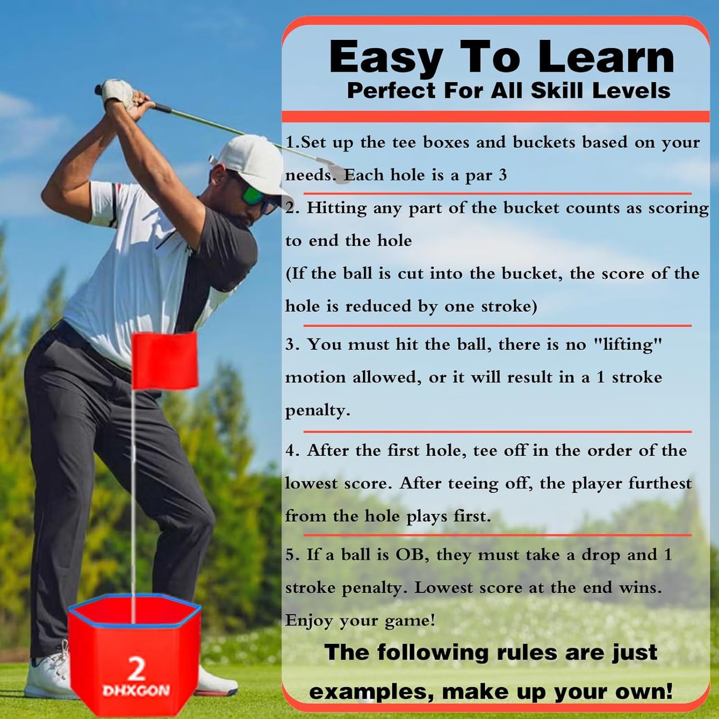 Backyard Golf Game with 2 Clubs, Portable 9 Hole Golf Course, Outdoor Yard Golf Chipping Game for Family and Adults, Beach, Park, Lawn, Field Day Reunion Party Games