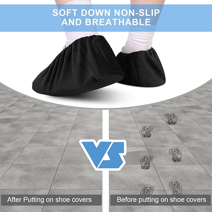 JaGely 11 Pairs Reusable Non Slip Cloth Shoe Covers Washable Thickened Boot Shoe Covers for Indoors and Households(Black)