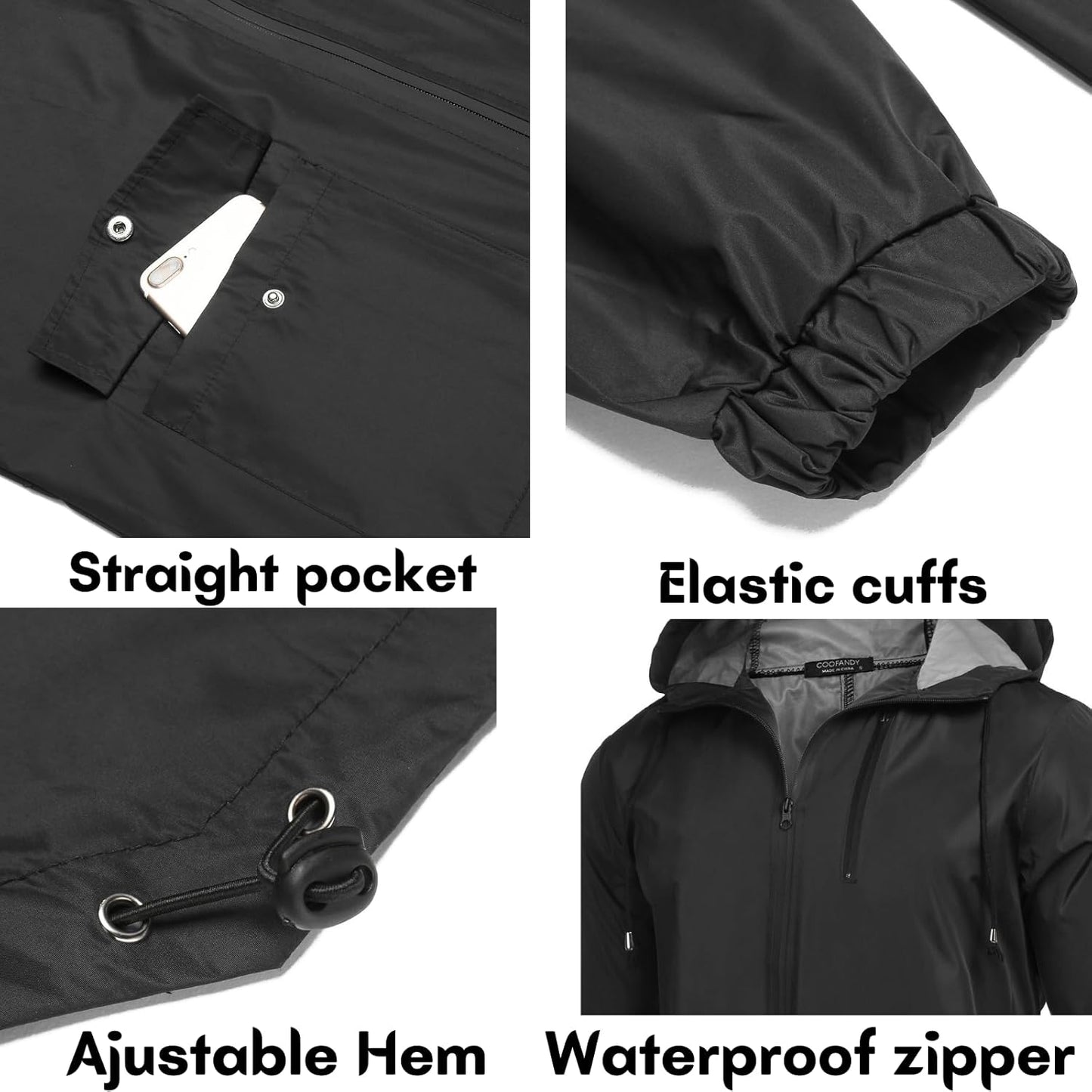 COOFANDY Men's Long Raincoat Ligtweight Rain Jacket Waterproof Outdoor Jackets with Hood