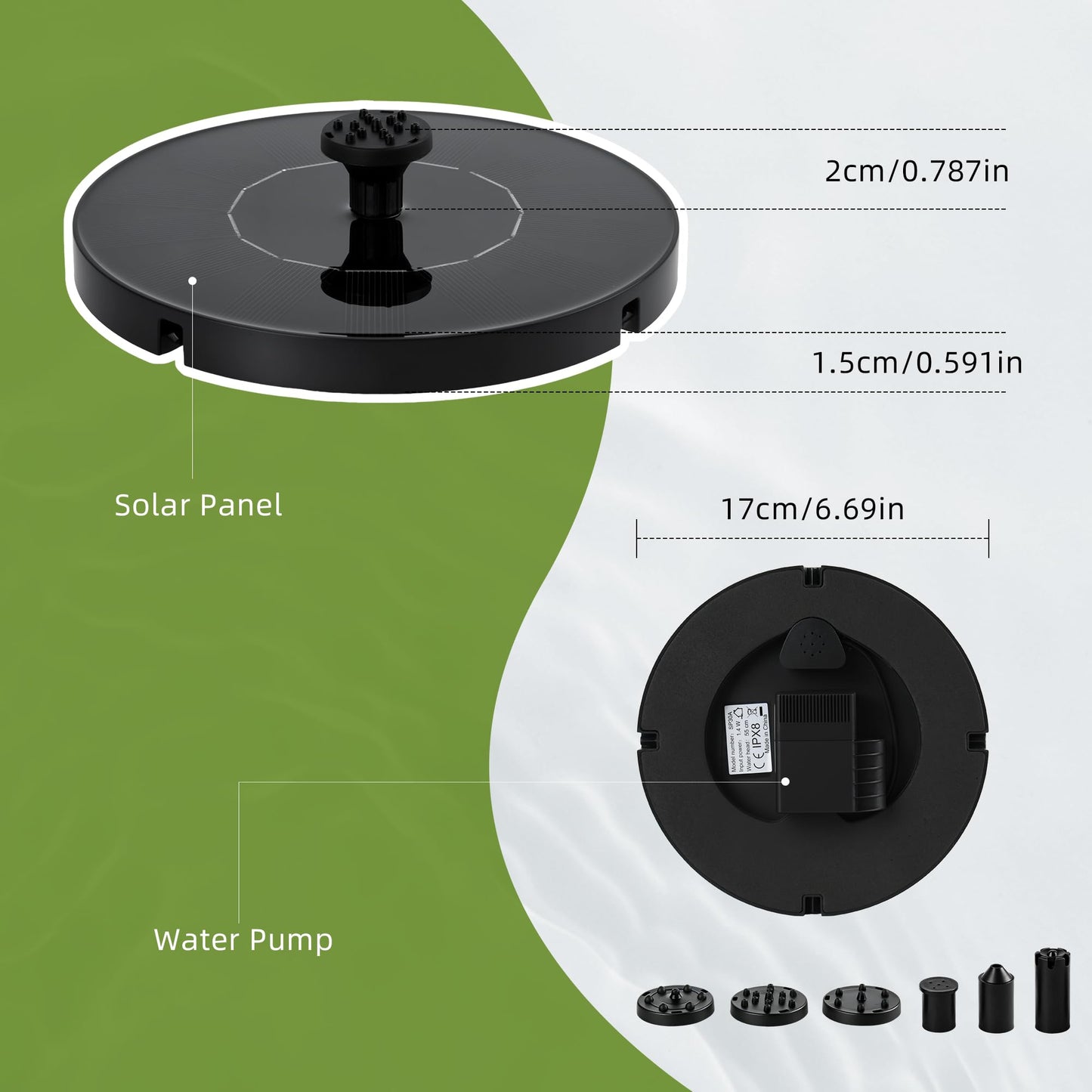 Solar Water Fountain for Bird Bath Solar Pump for Fountain New Upgraded Mini Solar Powered Fountain Pump with 6 Nozzles Free Standing Solar Panel Kit Water Fountain for Garden Outdoor Garden