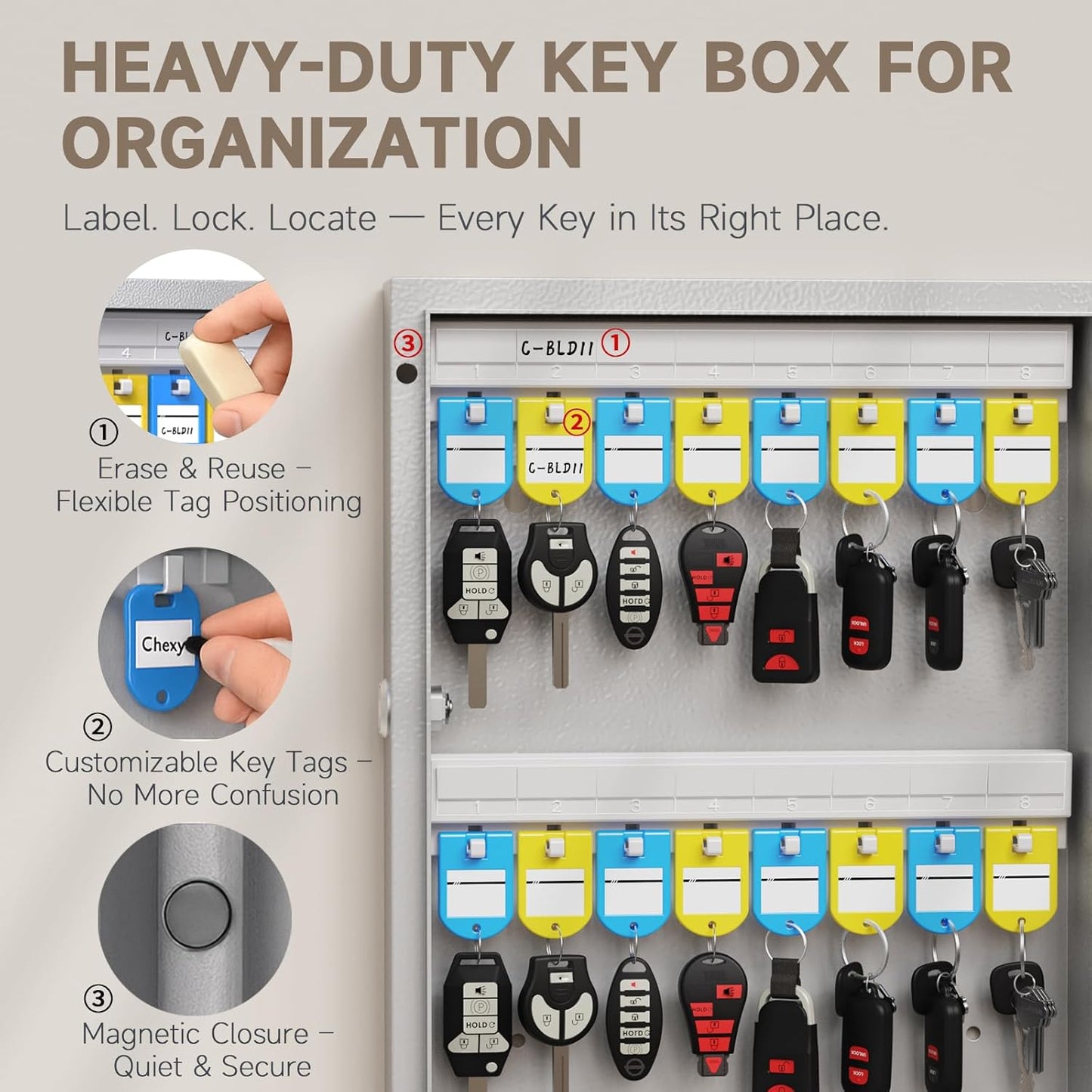 WeHere 72 Key Lock Box Wall Mount, APP Bluetooth/OTP/Wi-Fi/Fixed Code/Key Unlock, Smart Key Cabinet with Key Tag, Key Organizer Holder Box, Key Management Directory for Office, Valet, Realtor, Hotel