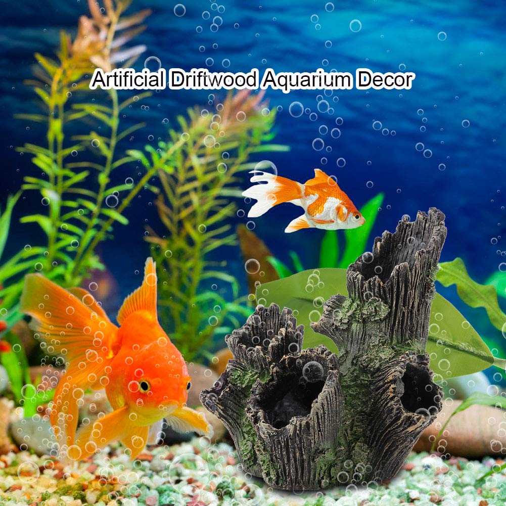 Tyenaza Aquarium Driftwood Decoration, Driftwood Resin Crafts Ornament for Aquarium Decoration Fish Tank Wood with Holes & Aquarium Caves Fish Tank Wood Decor(ST-004A)