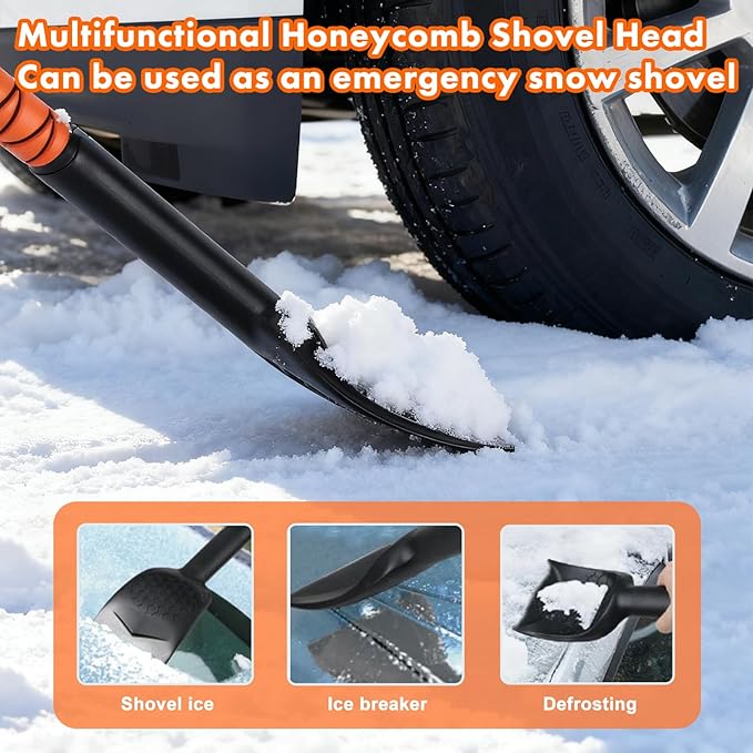Eazy2hD 3 in 1 Bendable Silicone Snow Brush with Ice Scrapers, 65.75" Extendable Window Ice Removal with Squeegee for Windshield, 360° Pivoting Brush Head Cleaner Tool for Car, Truck, SUV
