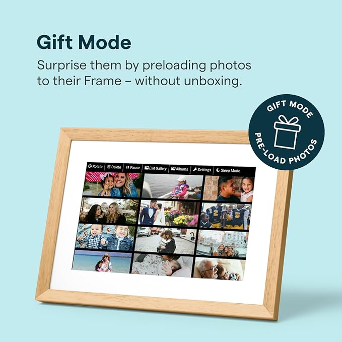 Skylight Digital Picture Frame 2 – 10" Full HD Wi-Fi Touch Screen, 16GB Digital Photo Frame, Load Photos & Videos Directly from Phone, Anti-Glare – Personalized Gifting, Rubber Wood Birch Brown