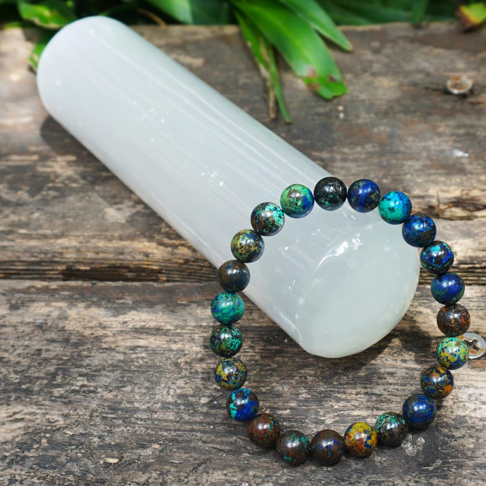 TaHLga 8MM Chrysocolla Natural Gemstone Bracelet | Natural Solar Plexus Chakra Gemstones | Bring Luck Wealth Courage | Protection from Evil | Gift