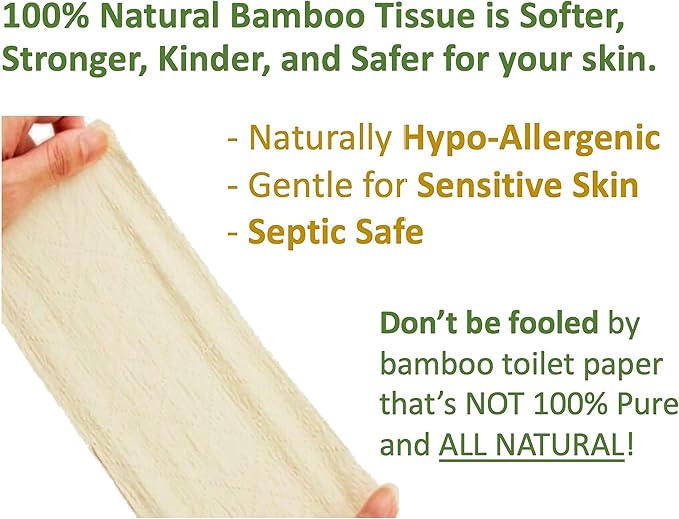 100% Bamboo, thick 3-ply toilet paper, tree-free, unbleached, sustainable, 300 sheets per roll (TP 24)