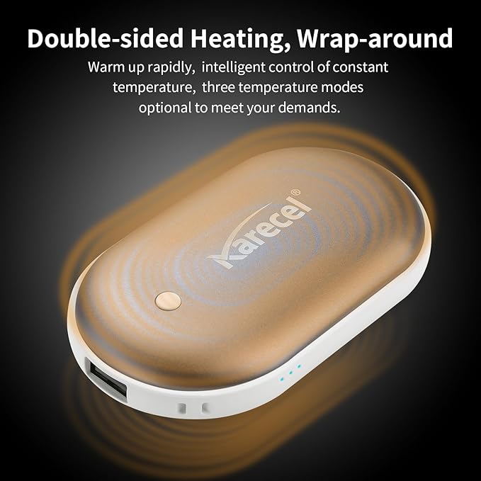 Karecel Rechargeable Hand Warmer, 5200mAh Double-Sided Instant Heating Electric Hand Warmer Power Bank, Up to 11Hrs, USB Portable Handwarmer Pocket Heater, Tech Gifts for Men Women, Winter Essentials