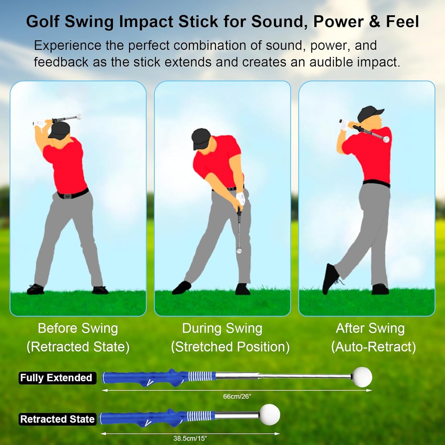 Golf Training Aids, Golf Grip Training Aid Swing Trainer with 1 Arm Posture Correction Band and 1 Telescopic Golf Simulator, Golf Practice Accessories Perfect for Beginners and Pros