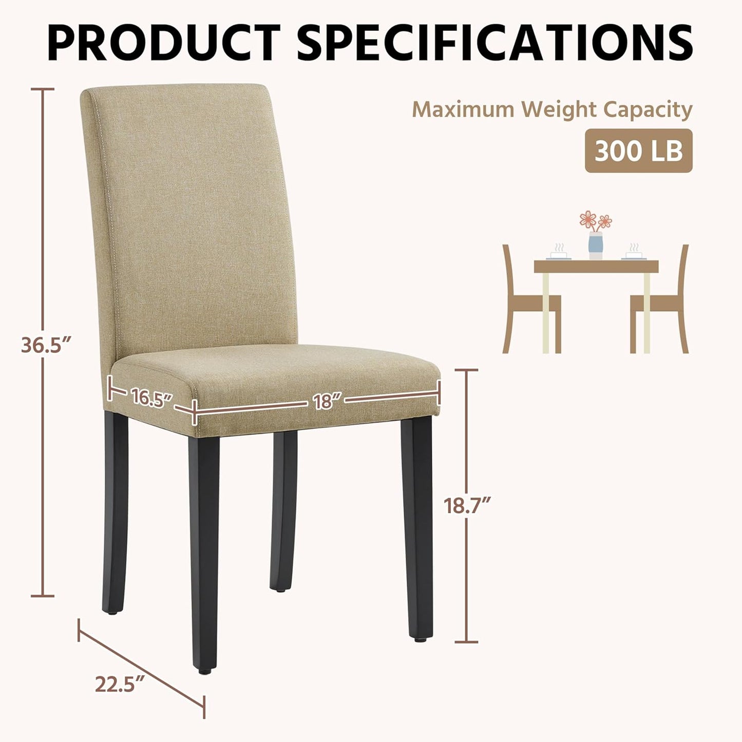Yaheetech Dining Chairs Set of 6 Fabric Upholstered Parson Kitchen Chairs with Padded Seat and Solid Wood Legs for Dining Room/Restaurant, Khaki