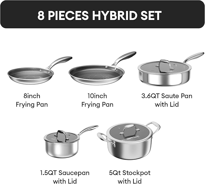 COOKER KING Stainless Steel Cookware Set, Pots and Pans Set with Lids, Frying Pans, Saucepan, Saute Pan & Stock Pot, Non Stick, Non Toxic, Induction, Oven, Dishwasher Safe, PFOA Free