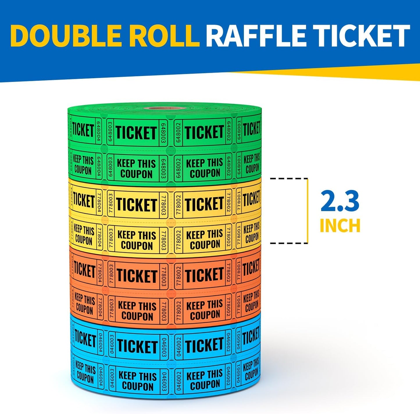 2000 Methdic Blue Raffle Tickets (4 Color Selection), Double Roll, Ticket for Events, Entry, Class Reward, Fundraiser & Prizes