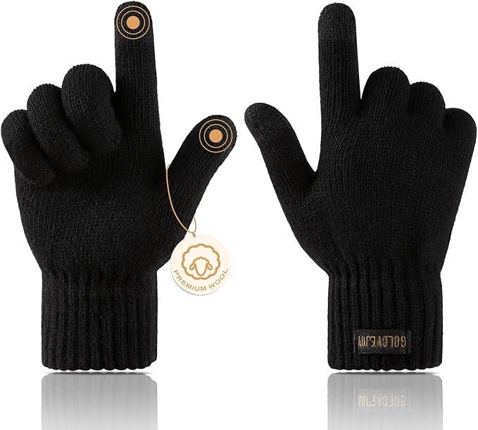 Winter Wool Gloves for Men Warm Knitted Touchscreen Cold Weather Gloves for Running Driving