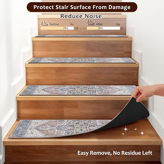 OJIA Non-Slip Stair Treads for Wooden Steps 30"x8" Indoor Stair Runner 15PCS Residue-Free Rubber Backed Carpet Stair Treads Staircase Step Treads Stair Rugs Mats for Kids and Dogs, Beige