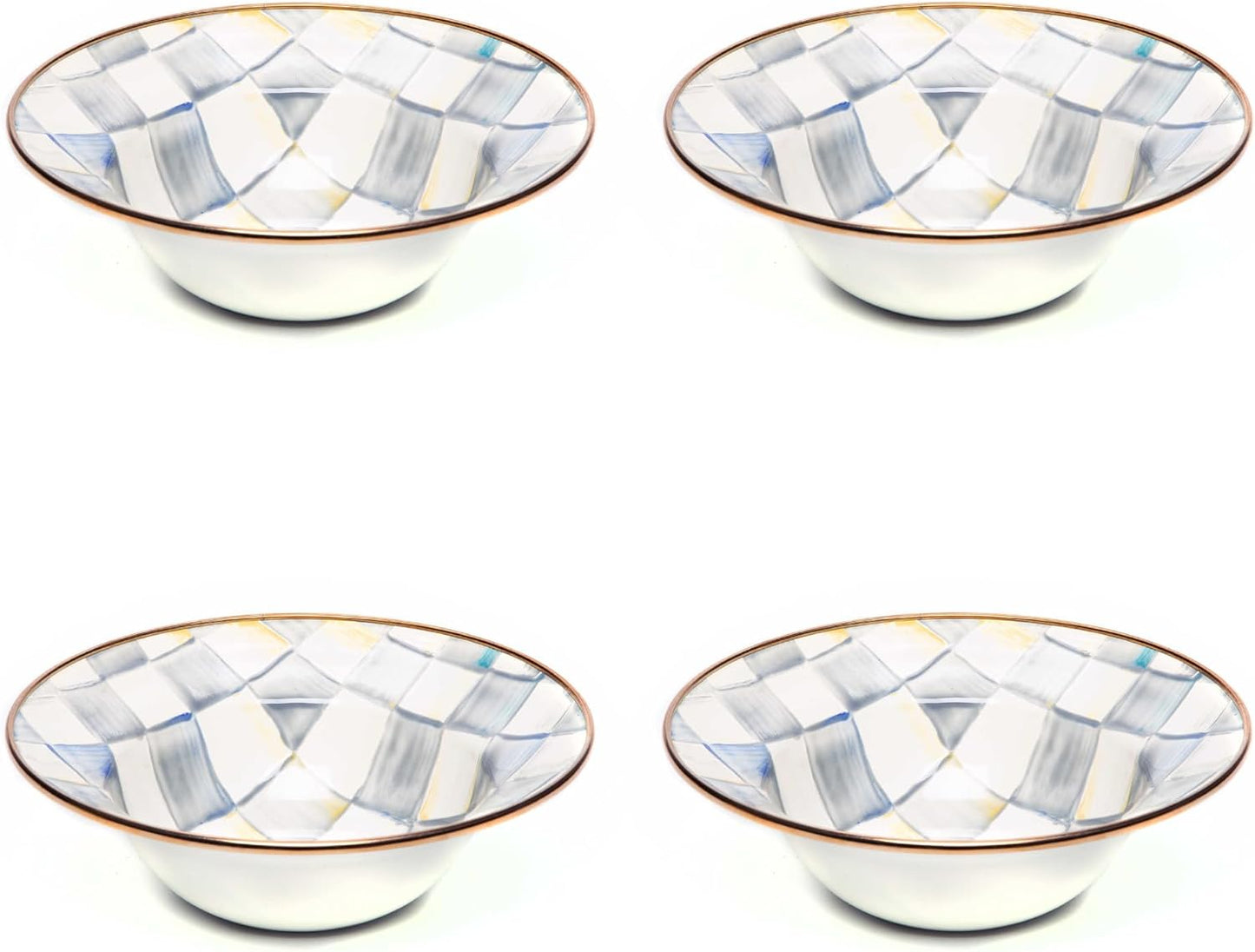 MACKENZIE-CHILDS Enamel Breakfast Bowl, Unique Soup Bowl or Cereal Bowl, Dinnerware, Sterling Check, Set of 4