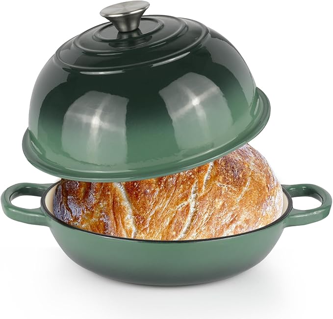 6QT Bread Dutch Oven Pot with Lid, Enameled Cast Iron Dutch Oven for Sourdough Bread Baking, Roasting, Stewing and Soup, Non-Stick Enamel Cookware for Oven/Stovetop, Perfect for Homemade Bread, Green