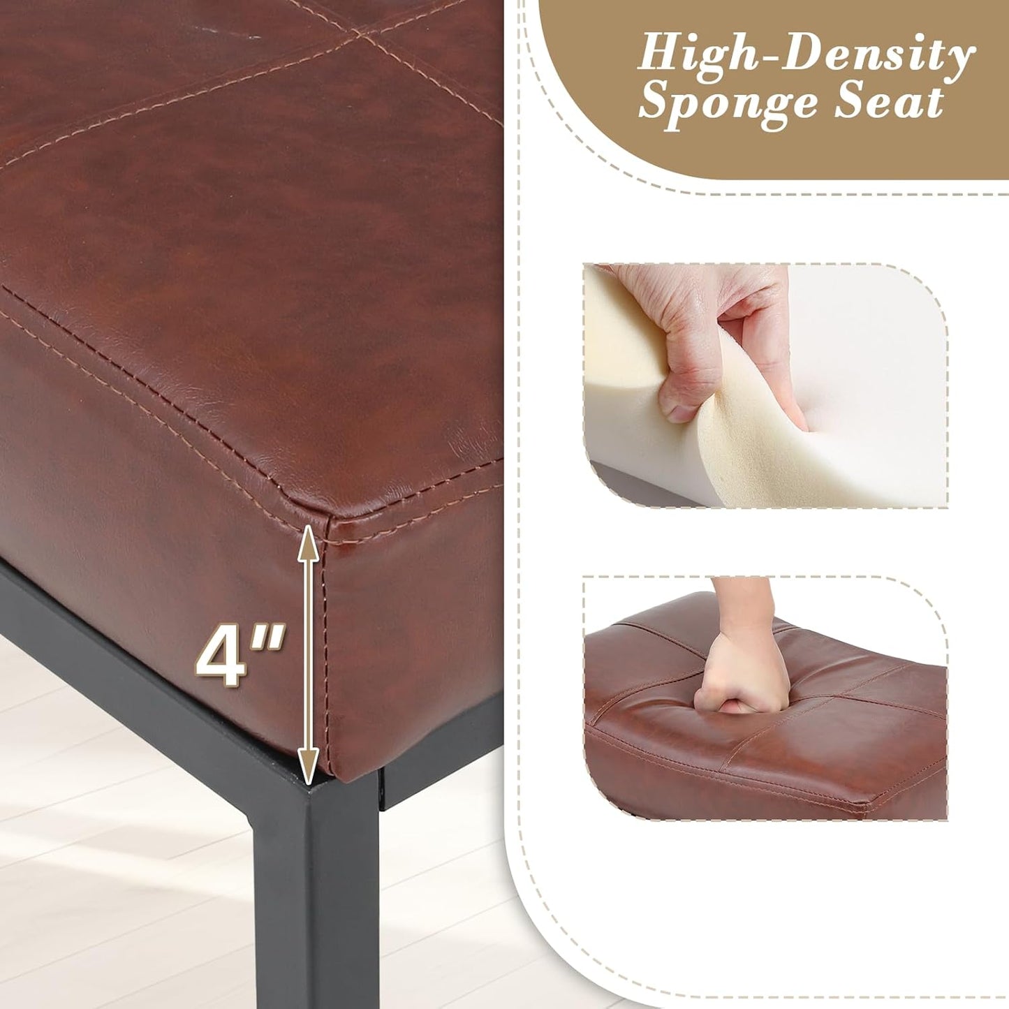 Athena Collection Counter Height Bar Stools Set of 2, 31.5 Inches Saddle Bar Stools with Leather Upholstered and Metal Legs, Backless Barstools for Counter, Kitchen Island, Dining Room, Mocha