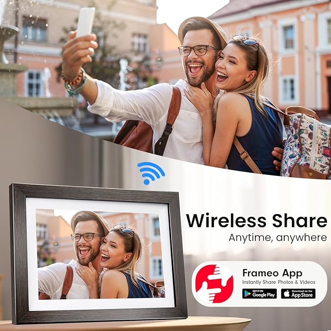 32GB Frameo Digital Picture Frame, 10.1 Inch WiFi Digital Photo Frame, 1280x800 IPS Touch Screen, Send Photos/Videos via Free App from Anywhere(Brown)